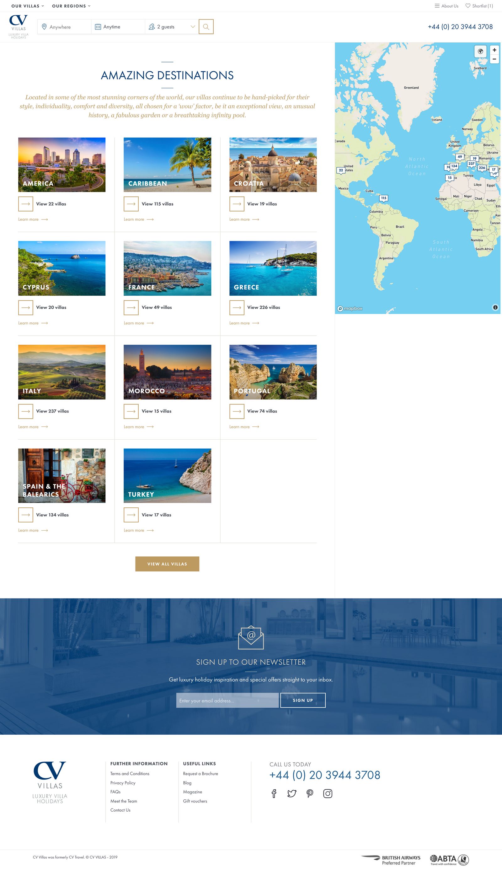 Digital design and front-end development of the destinations template